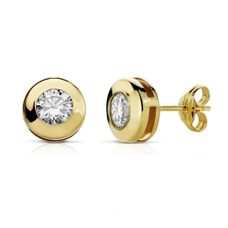 Pendientes oro 18k chatón 7mm. circonita [AA7314]