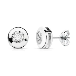 Pendientes oro blanco 18k chatón 7mm. circonita [AA7316]