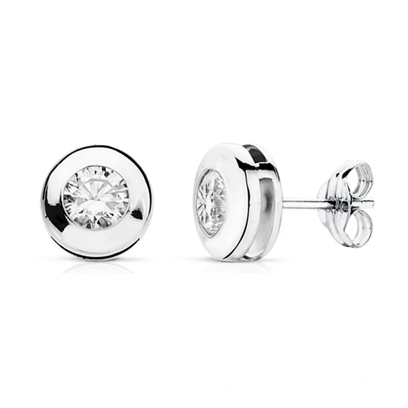 Pendientes oro blanco 18k chatón 7mm. circonita [AA7316]