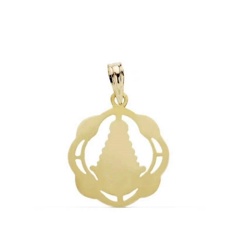 Medalla oro 18k Virgen Rocío pandereta 20mm. calada [AA7421]