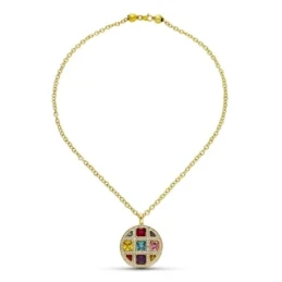 Gargantilla oro 18k mujer colgante círculo combinado piedras cuadrada