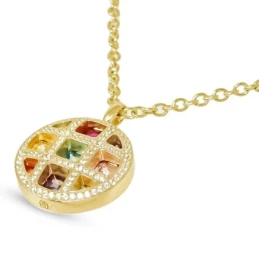 Gargantilla oro 18k mujer colgante círculo combinado piedras cuadrada