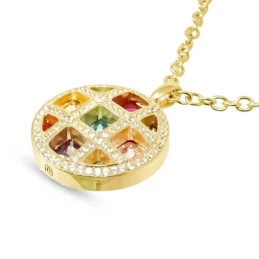 Gargantilla oro 18k mujer colgante círculo combinado piedras cuadrada