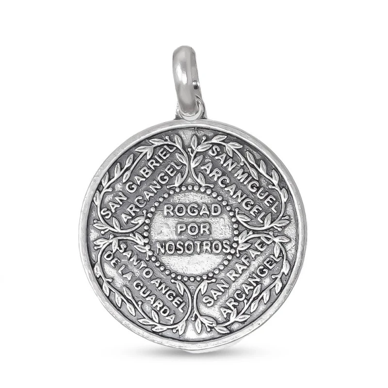 Santos Ángeles Custodios Medalla Plata Ley 925m maciza 25 mm. San Raf
