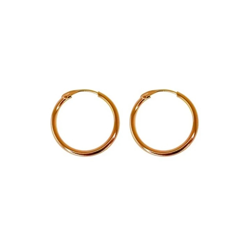 Pendientes Aro 14 mm. Plata Ley 925m chapado oro liso fino