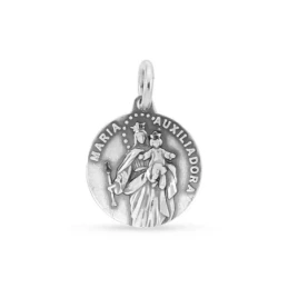 Virgen María Auxiliadora Medalla Plata Ley 925m maciza 15 mm.. Grabac