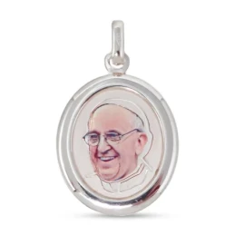 Papa Francisco Medalla Plata Ley 925m 30 mm. resina plástica transpar