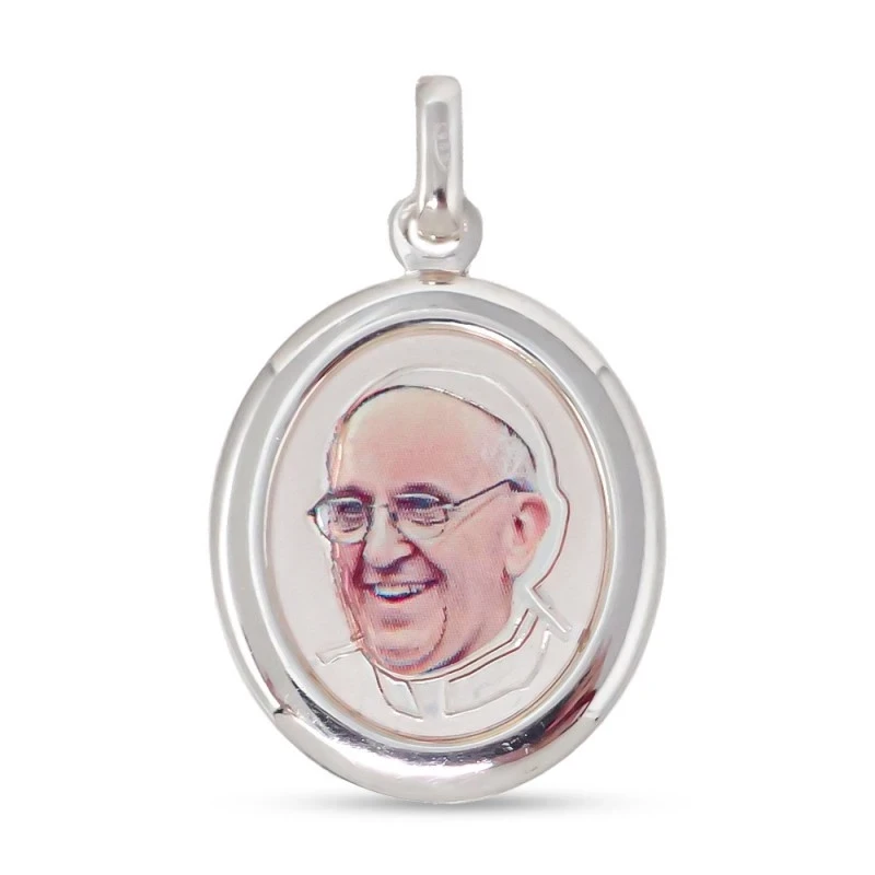 Papa Francisco Medalla Plata Ley 925m 30 mm. resina plástica transpar