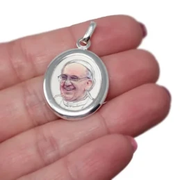 Papa Francisco Medalla Plata Ley 925m 30 mm. resina plástica transpar