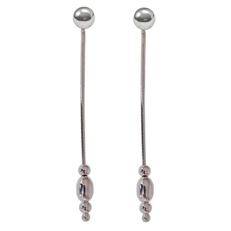 Pendientes Largos Plata Ley 925m mujer 3.5 cm. cadena cola de topo la