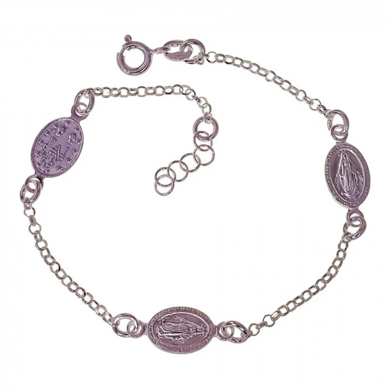 Virgen Milagrosa Pulsera Plata Ley 925m mujer 18 mm. cadena rolo 2 mm