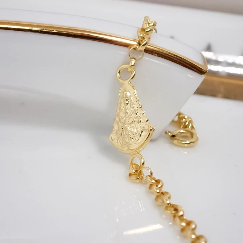 Virgen del Rocío Pulsera Plata Ley 925m chapada oro cadena rolo 18 cm