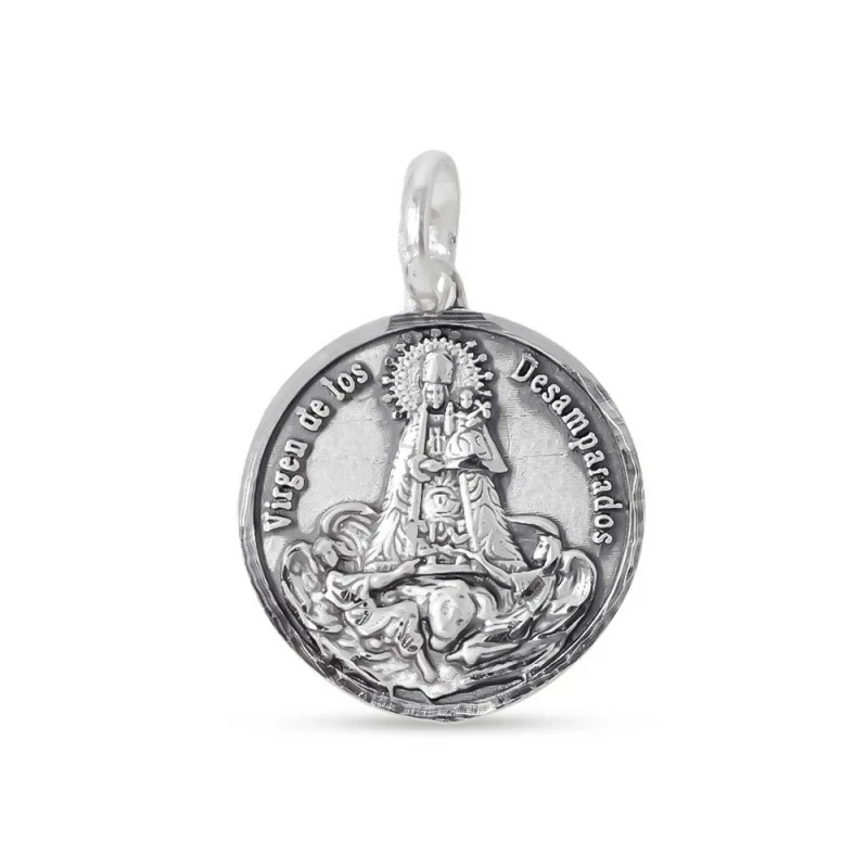 Virgen de los Desamparados Medalla Plata Ley 925m maciza 18 mm.. Grab