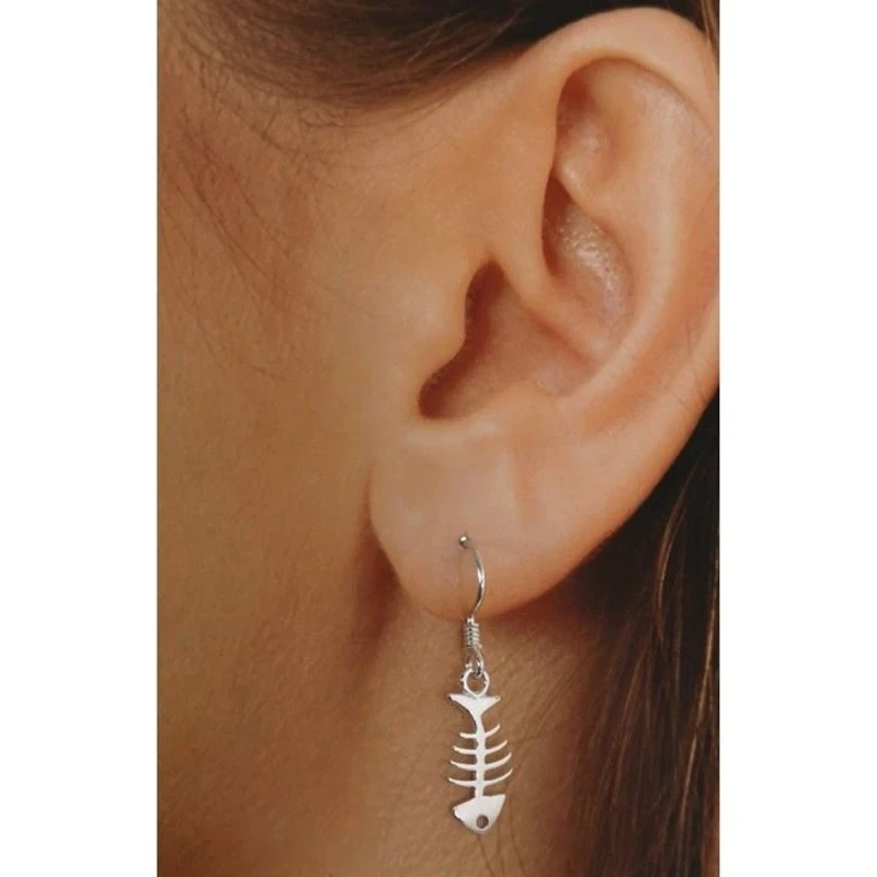 Pendientes plata Ley 925m motivo raspa 18mm. pescado [AB5355]