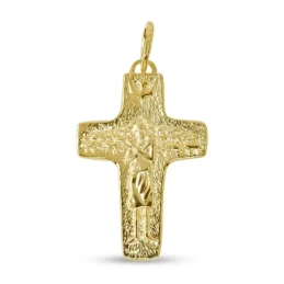 Cruz del Buen Pastor Colgante Plata Ley 925m chapada oro 43 mm. Papa