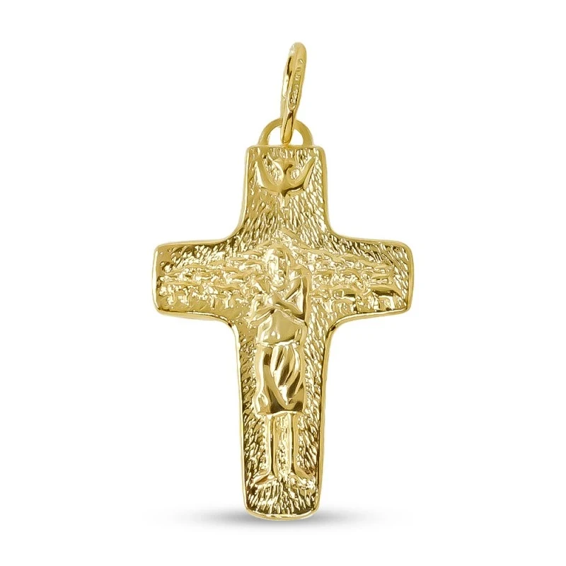 Cruz del Buen Pastor Colgante Plata Ley 925m chapada oro 43 mm. Papa