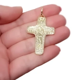Cruz del Buen Pastor Colgante Plata Ley 925m chapada oro 43 mm. Papa