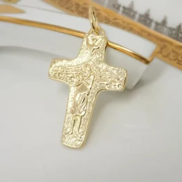 Cruz del Buen Pastor Colgante Plata Ley 925m chapada oro 43 mm. Papa