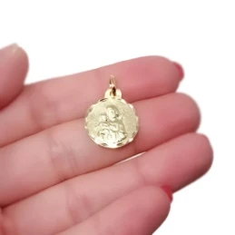 San José Medalla Plata Ley 925m chapada oro 16 mm. detalles tallados