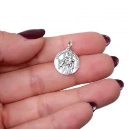 Virgen María Auxiliadora Medalla Plata Ley 925m maciza 15 mm. detalle
