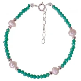 Pulsera Plata Ley 925m mujer 17 cm. piedras verde agua 3 mm. combinad