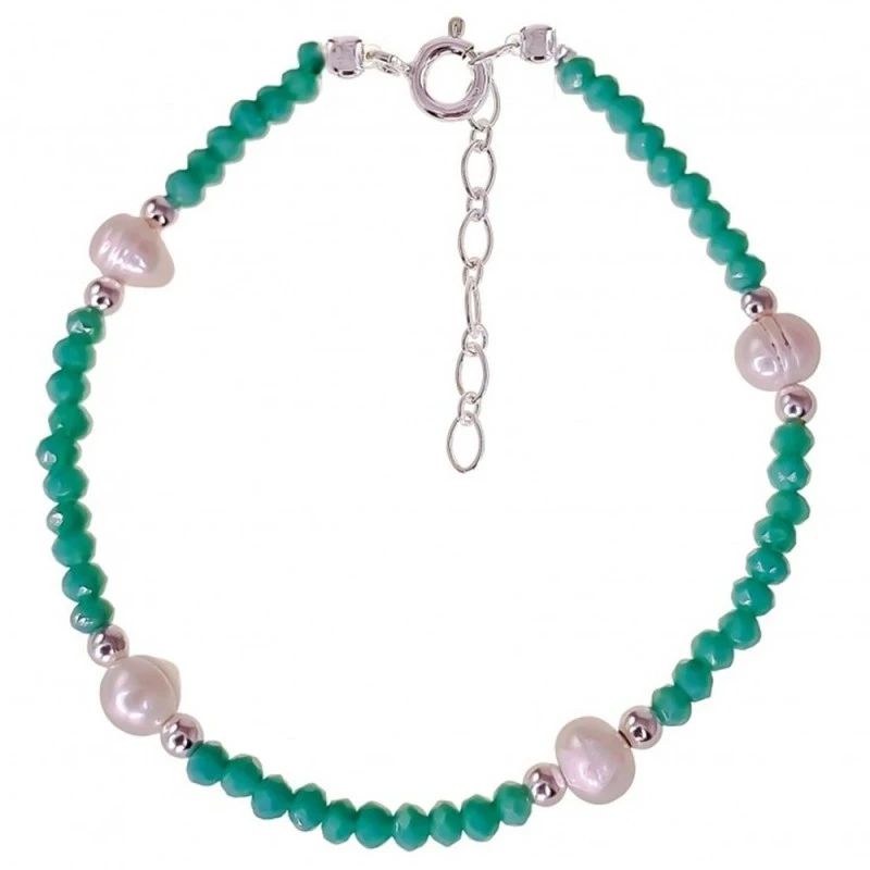 Pulsera Plata Ley 925m mujer 17 cm. piedras verde agua 3 mm. combinad