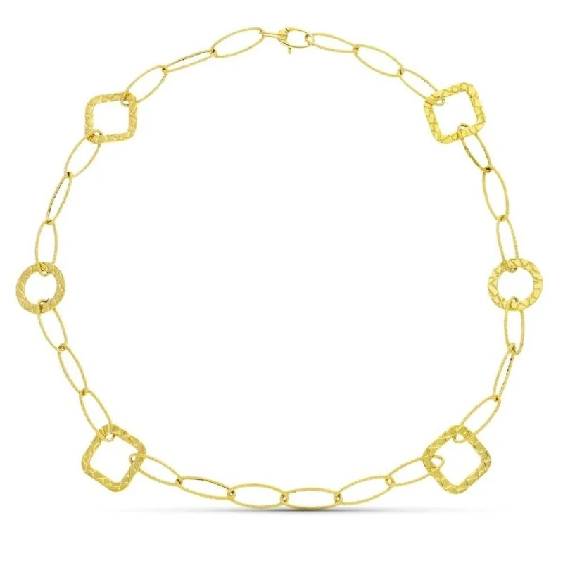 Gargantilla Oro 18k mujer 45 cm. eslabones ovalados combinados formas