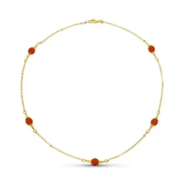 Gargantilla Oro 18k mujer 50 cm. cinco piedras coralina 7 mm. cadena