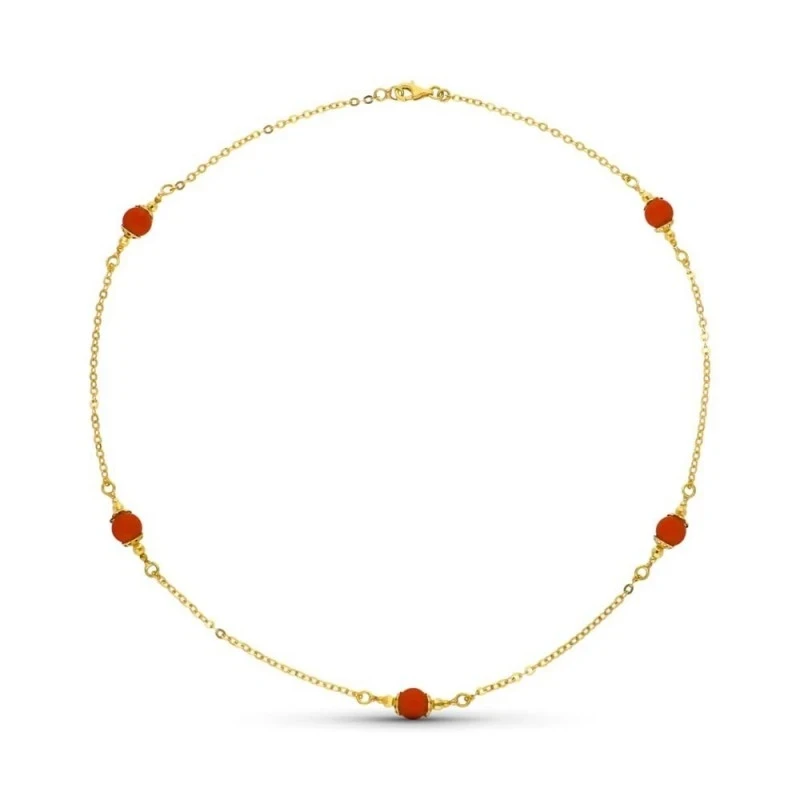 Gargantilla Oro 18k mujer 50 cm. cinco piedras coralina 7 mm. cadena