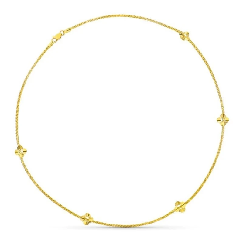 Gargantilla Oro 18k mujer 45 cm. cadena redonda espiga detalle flores