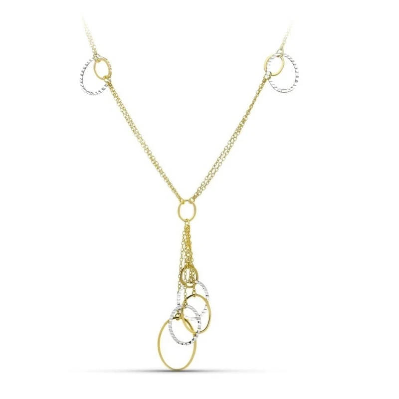 Gargantilla Oro Bicolor 18k mujer detalles colgantes ovalados calados