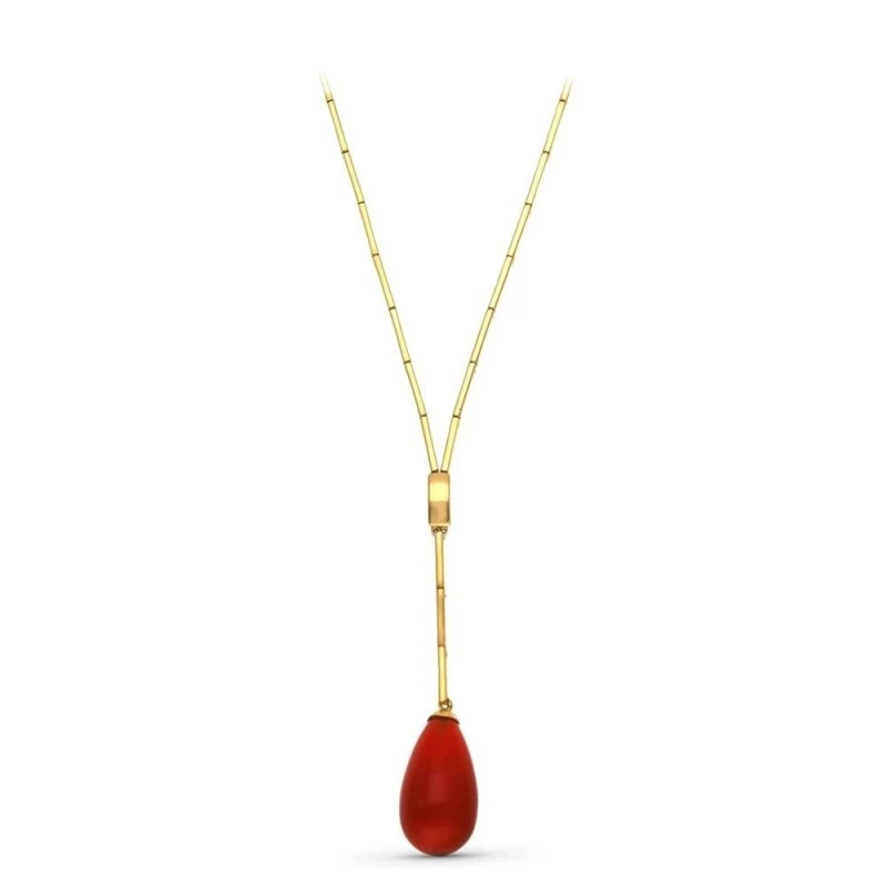 Gargantilla Oro 18k mujer 42 cm. eslabones rectos lisos dtalle piedra