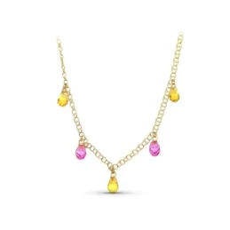 Gargantilla Oro 18k mujer piedras color topacio combinadas rosas