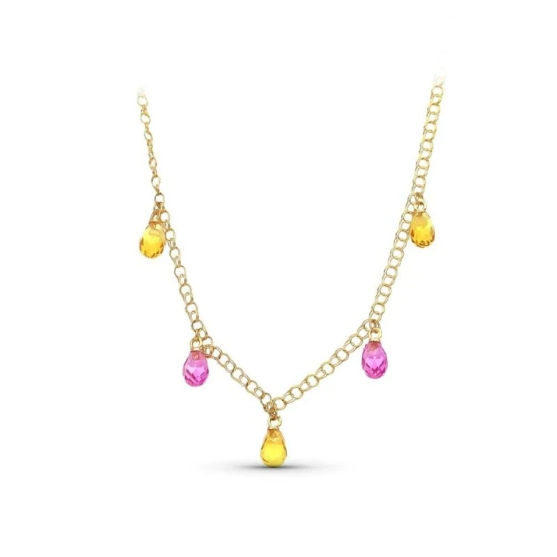 Gargantilla Oro 18k mujer piedras color topacio combinadas rosas
