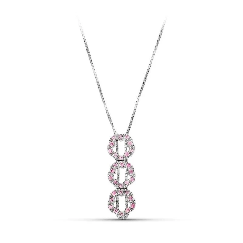 Gargantilla Oro Blanco 18k mujer cadena combinada 3 flores caladas ci