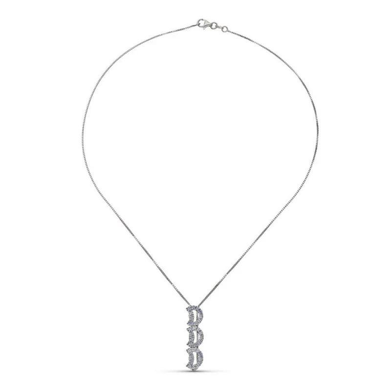 Gargantilla Oro Blanco 18k mujer cadena combinada 3 lunas circonitas
