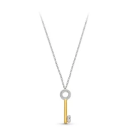Gargantilla Oro Bicolor 18k mujer cadena combinada colgante llave cir