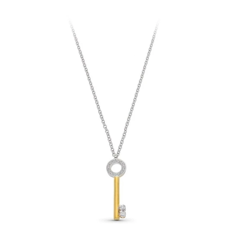 Gargantilla Oro Bicolor 18k mujer cadena combinada colgante llave cir