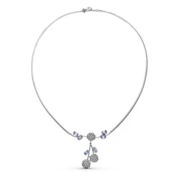 Gargantilla Oro Blanco 18k mujer hilo detalle flores circonitas