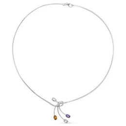 Gargantilla Oro Blanco 18k mujer hilo detalle piedras color