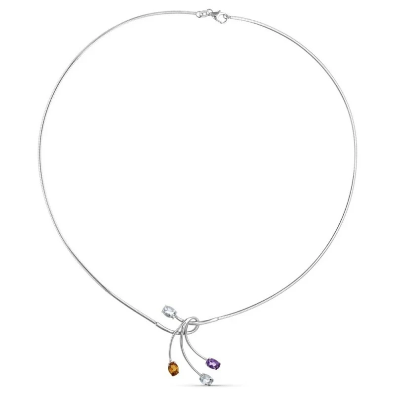 Gargantilla Oro Blanco 18k mujer hilo detalle piedras color