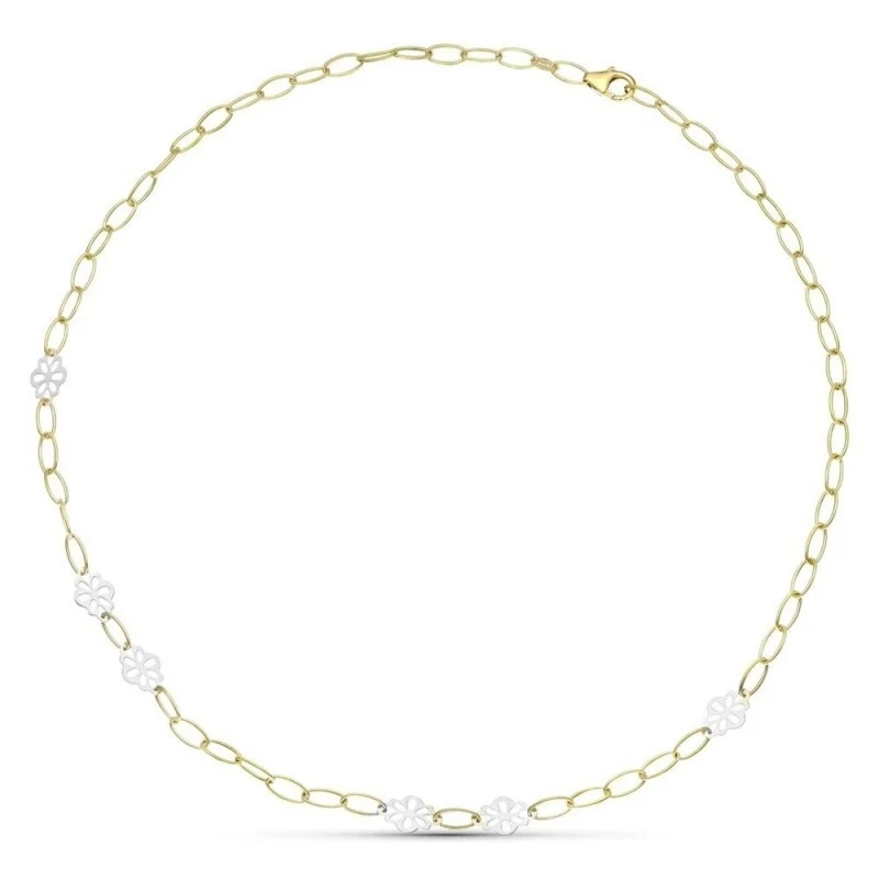 Gargantilla Oro Bicolor 18k mujer eslabones ovalados combinados flore