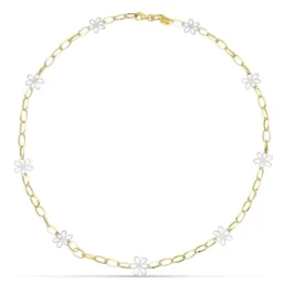Gargantilla Oro Bicolor 18k mujer eslabones combinados flores caladas