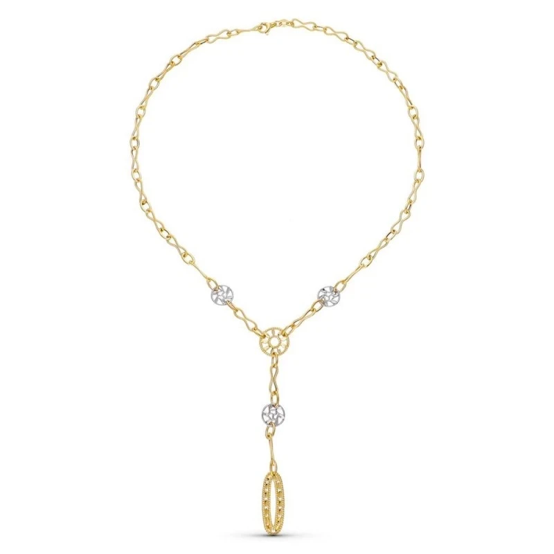Gargantilla Oro Bicolor 18k mujer eslabones combinados motivos hojas