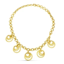Gargantilla Oro 18k mujer 45 cm. eslabones reliados colgantes círculo