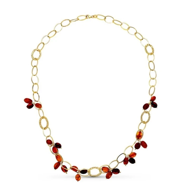 Gargantila Oro 18k mujer eslabones ovalados combinados piedras color