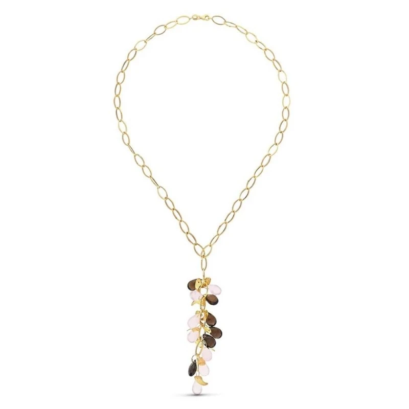 Gargantilla Oro 18k mujer eslabones ovalados piedras colgantes color