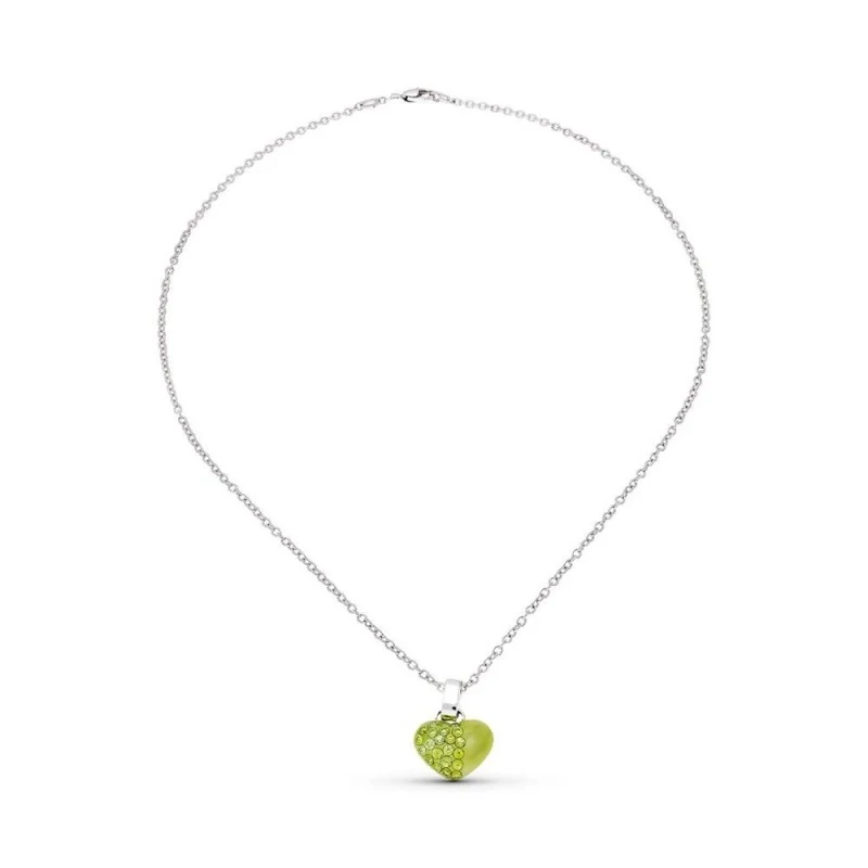 Gargantilla Oro Blanco 18k mujer colgante corazón verde circonitas