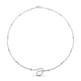 Gargantilla Oro Blanco 18k mujer tramos alargados forma ondulada circ