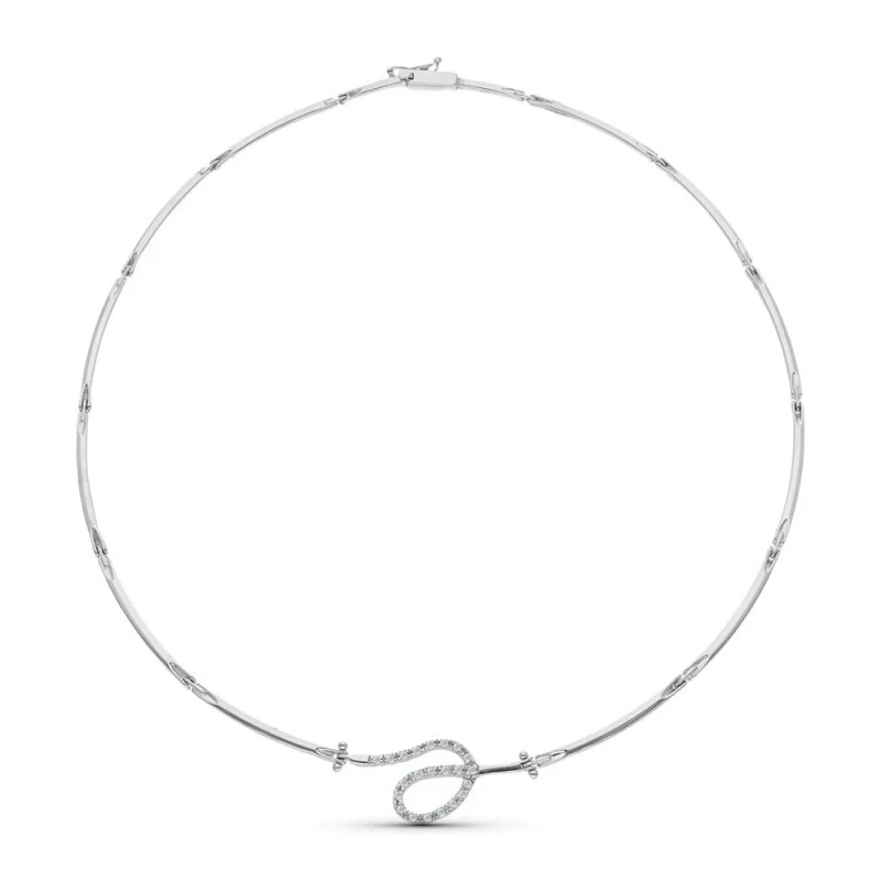 Gargantilla Oro Blanco 18k mujer tramos alargados forma ondulada circ